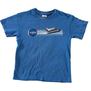 Vintage 5T Small NASA Kennedy Space Center T Shirt Blue Rockets Short Sleeve